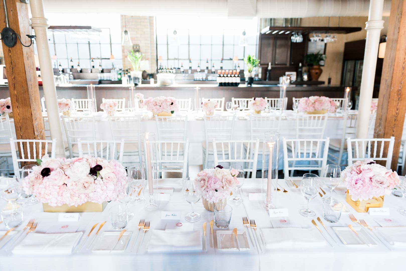 Modern Industrial Loft Wedding Venue Toronto Reception White Chiavari Chairs